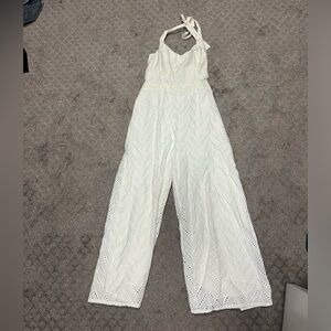 Anthropologie white lace halter jumpsuit